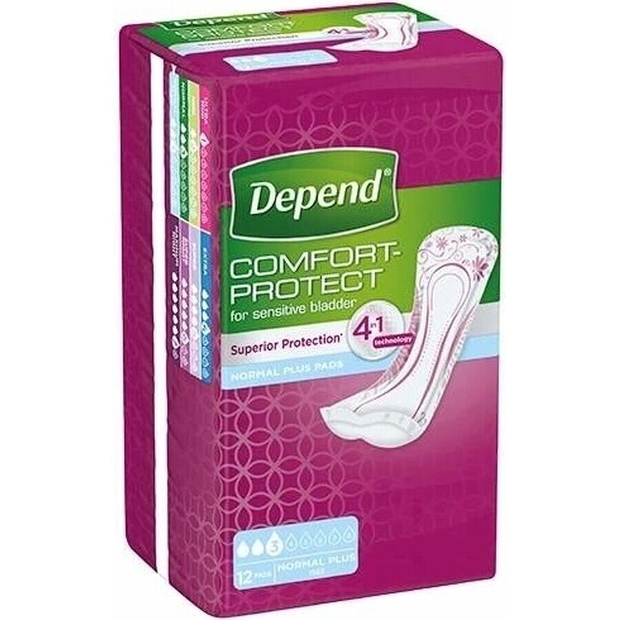 DEPEND NORMAL PLUS 1×12 pezzi, assorbenti per incontinenza 10×28 cm