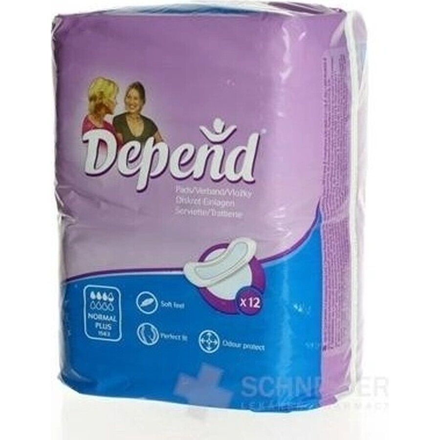 DEPEND NORMAL PLUS 1×12 pezzi, assorbenti per incontinenza 10×28 cm