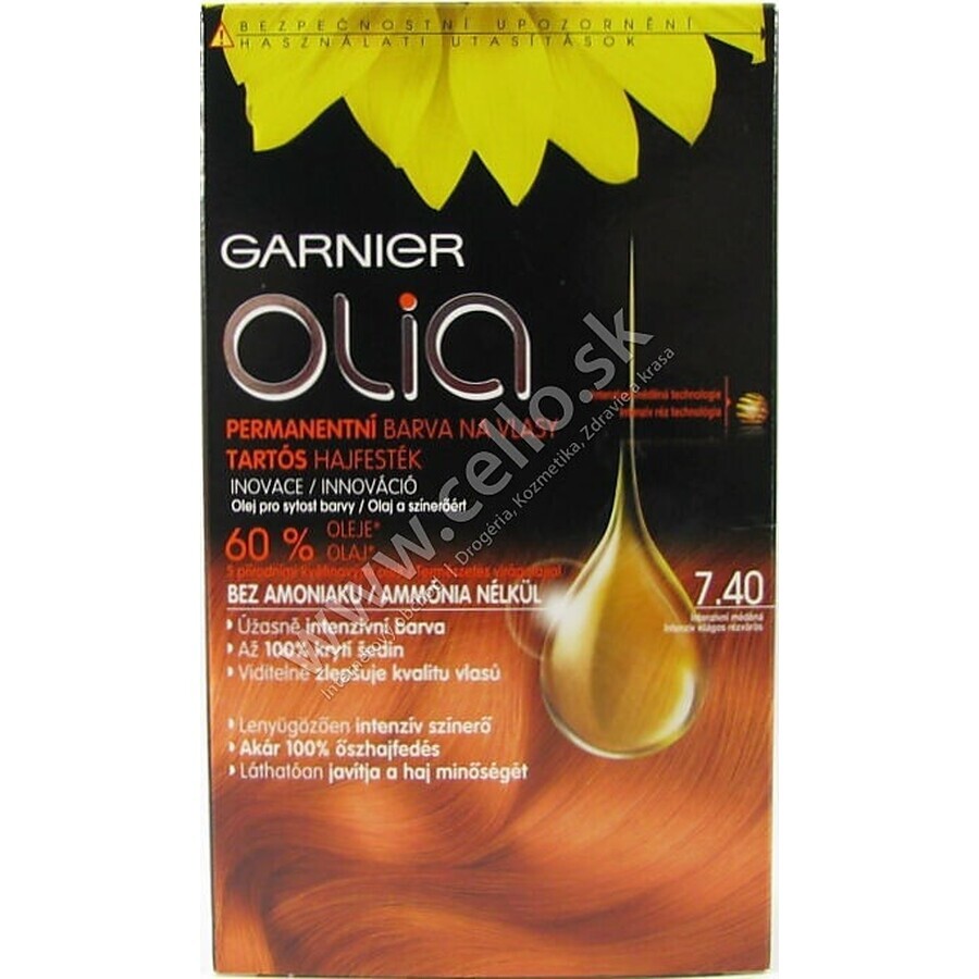 Garnier Olia Permanente Haarfarbe 7.40 Intensives Kupfer 1×1 Set, permanente Haarfarbe