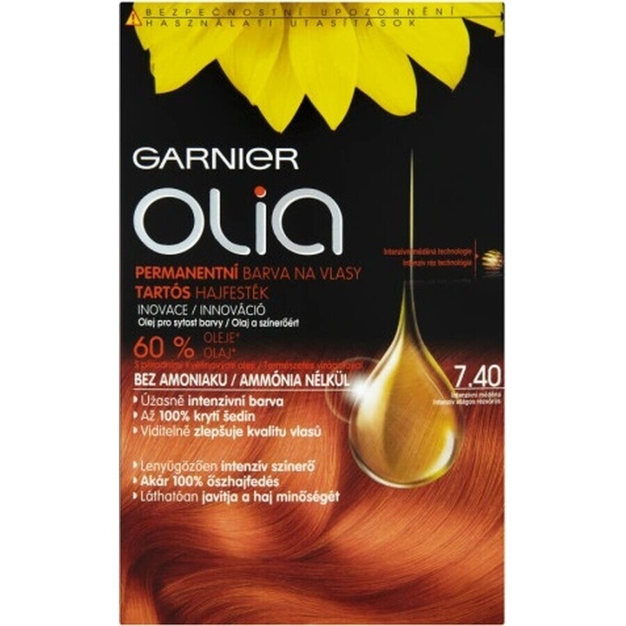 Garnier Olia Permanente Haarfarbe 7.40 Intensives Kupfer 1×1 Set, permanente Haarfarbe