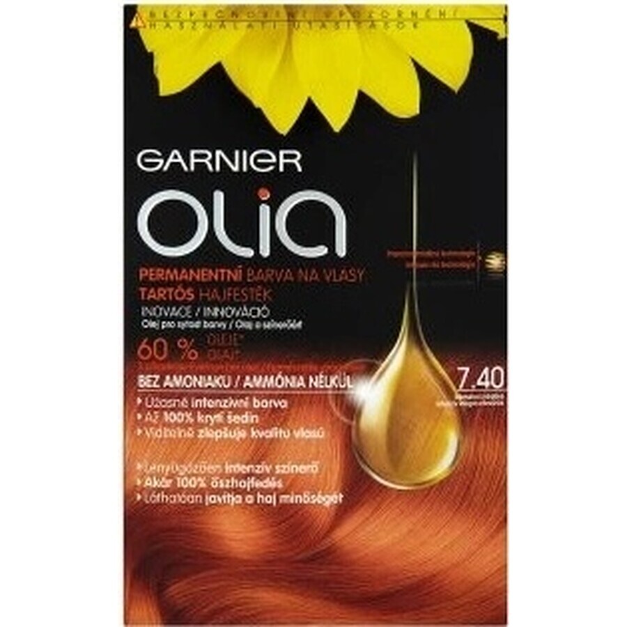 Garnier Olia Permanente Haarfarbe 7.40 Intensives Kupfer 1×1 Set, permanente Haarfarbe