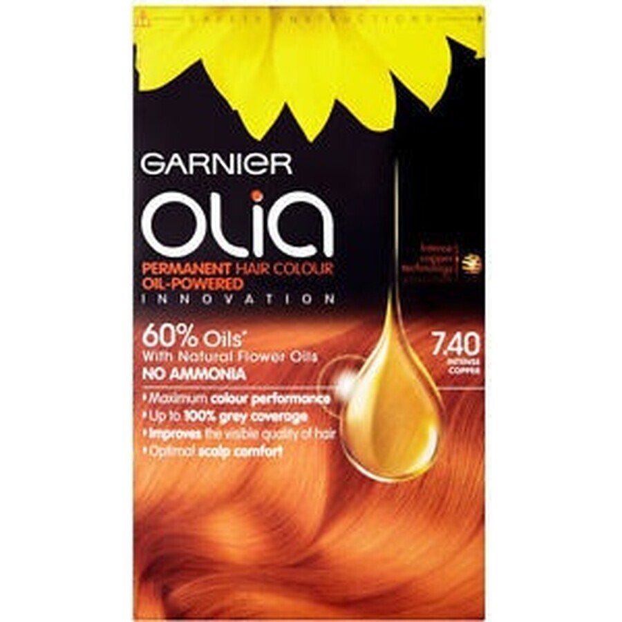 Garnier Olia Permanente Haarfarbe 7.40 Intensives Kupfer 1×1 Set, permanente Haarfarbe