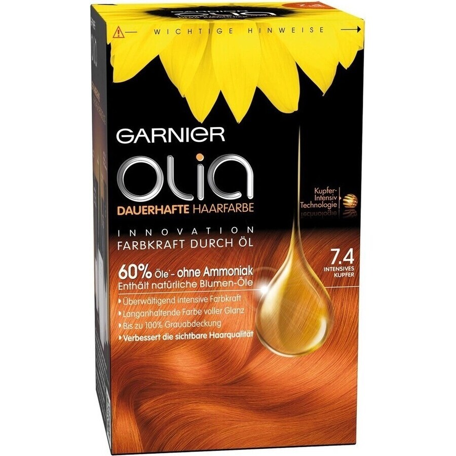 Garnier Olia Permanente Haarfarbe 7.40 Intensives Kupfer 1×1 Set, permanente Haarfarbe