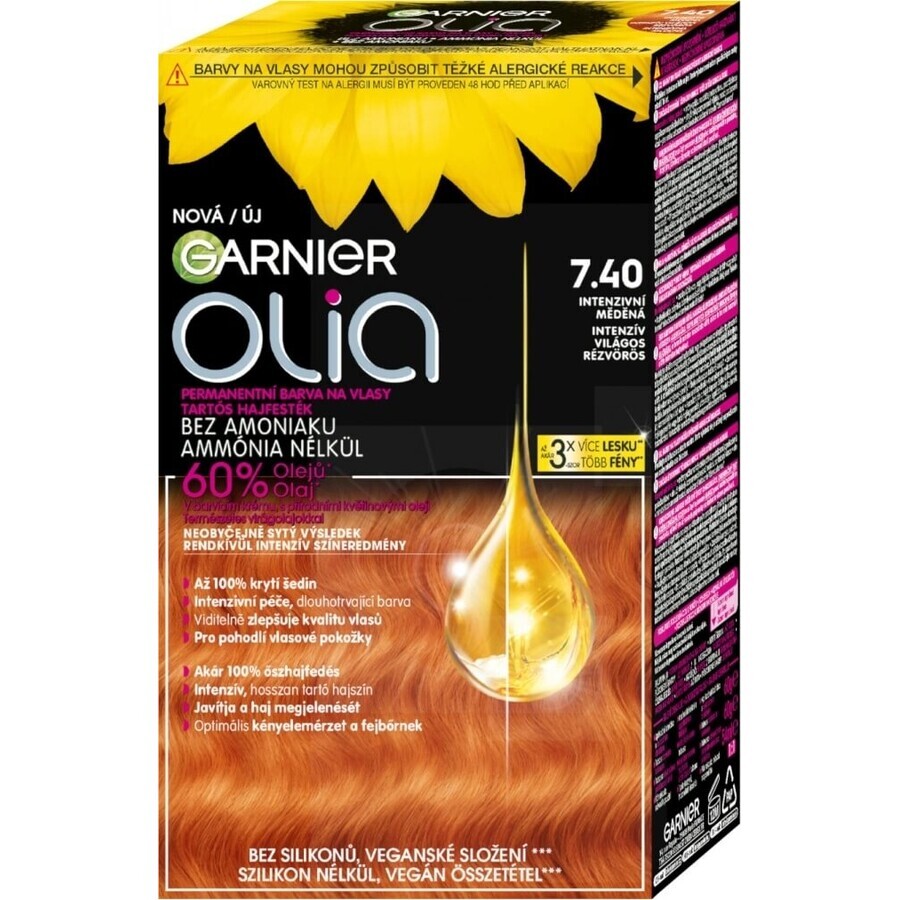 Garnier Olia Permanente Haarfarbe 7.40 Intensives Kupfer 1×1 Set, permanente Haarfarbe