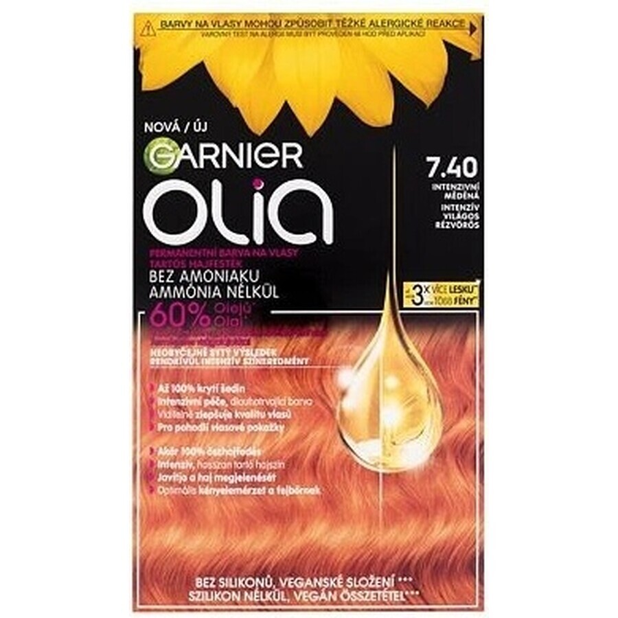 Garnier Olia Permanente Haarfarbe 7.40 Intensives Kupfer 1×1 Set, permanente Haarfarbe