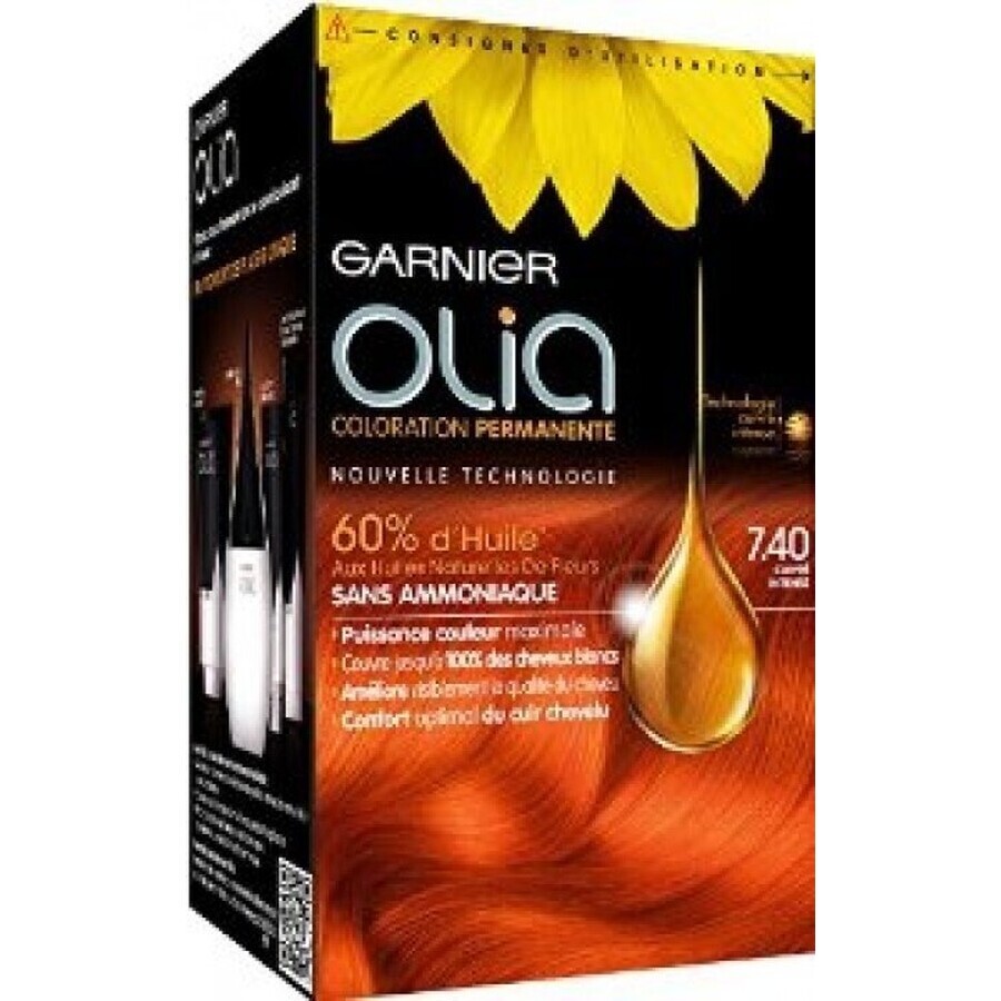 Garnier Olia Permanente Haarfarbe 7.40 Intensives Kupfer 1×1 Set, permanente Haarfarbe