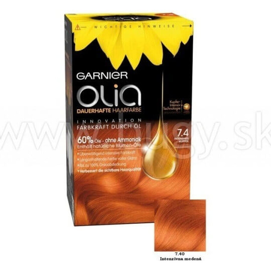 Garnier Olia Permanente Haarfarbe 7.40 Intensives Kupfer 1×1 Set, permanente Haarfarbe