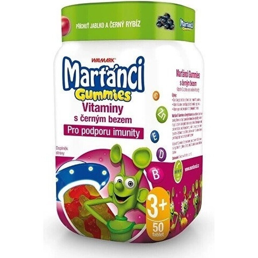 WALMARK Martian gummy vitamins with black elderberry 1×50 pieces, apple and blackcurrant flavor