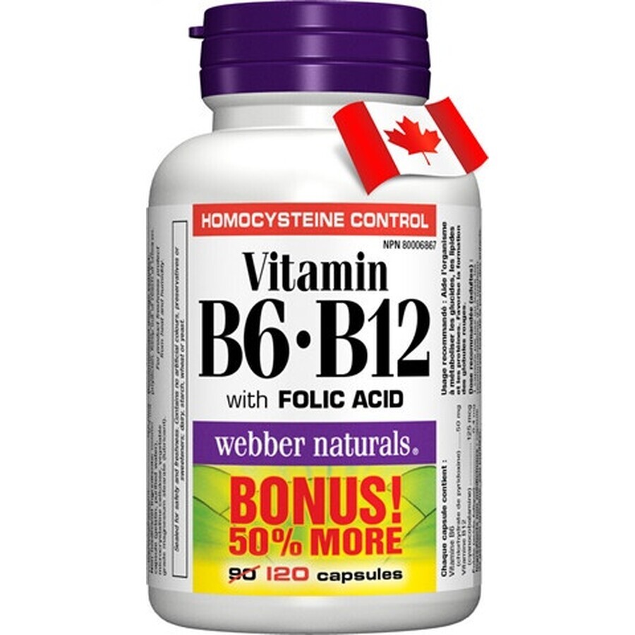 WEBBER NATURALS Vitamin B6+B12+Folic Acid 1×120 cps, food supplement