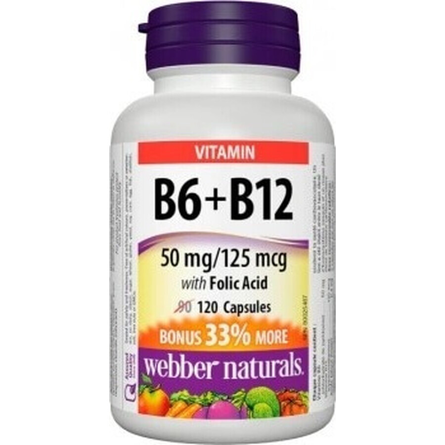 WEBBER NATURALS Vitamin B6+B12+Folic Acid 1×120 cps, food supplement