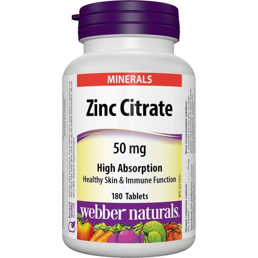 WEBBER NATURALS Zink 50 mg Citrat 1×180 tbl, Nahrungsergänzungsmittel