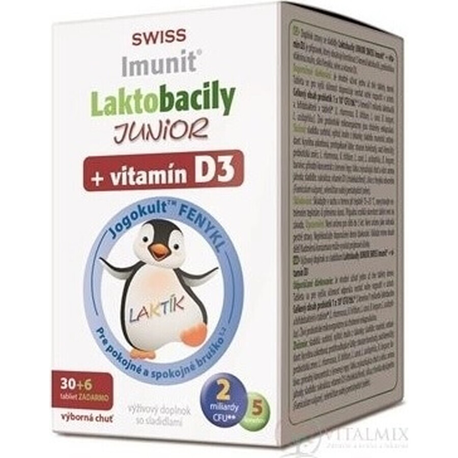 SWISS Lactobacilli JUNIOR Immunit + Vitamin D3 30+6 Tbl. 1×36 Tbl, Vitamine