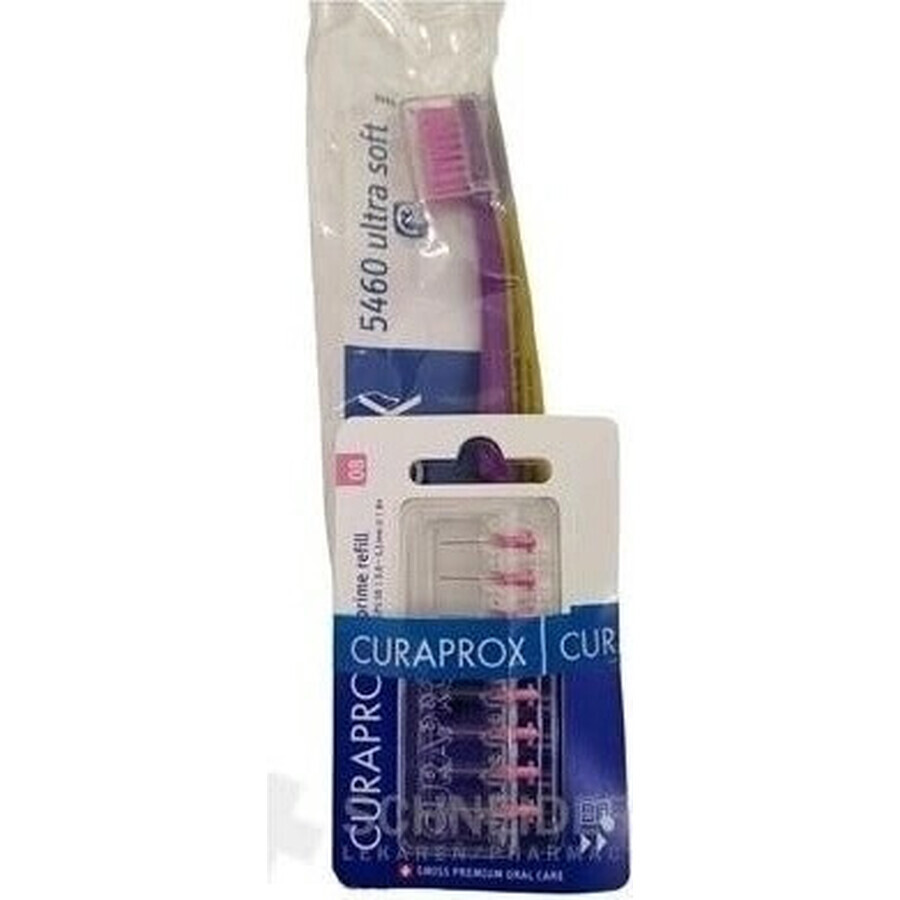 CURAPROX CPS 08 prime refill rosa + CS 5460 1×1 set, cepillos interdentales sin soporte 8 piezas + cepillo de dientes 1 pieza