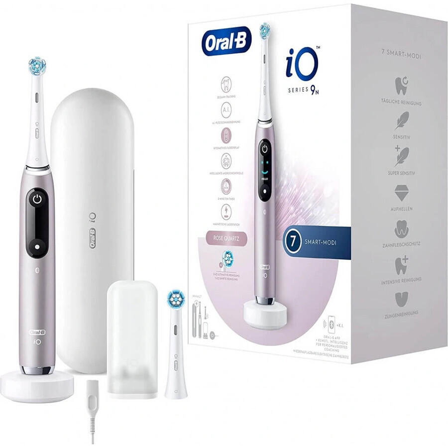 Oral B EK iO Series 9 Rozenkwarts + tandenborstelhouder + reisetui 1×1 set, elektronische tandenborstel