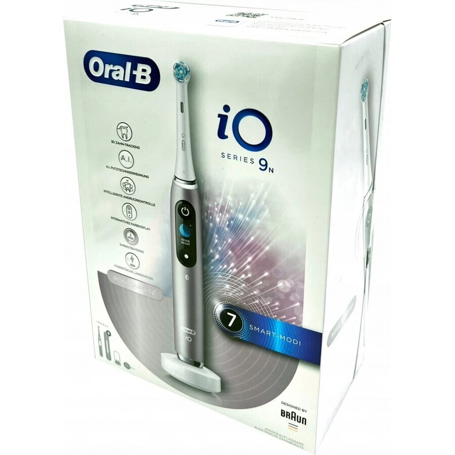 Oral B EK iO Series 9 Rozenkwarts + tandenborstelhouder + reisetui 1×1 set, elektronische tandenborstel