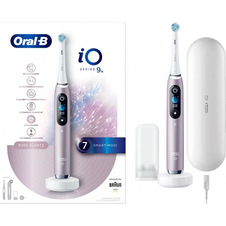 Oral B EK iO Series 9 Rozenkwarts + tandenborstelhouder + reisetui 1×1 set, elektronische tandenborstel