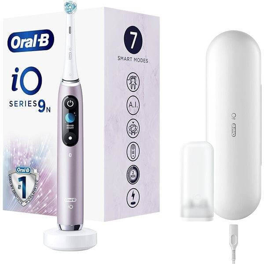 Oral B EK iO Series 9 Rozenkwarts + tandenborstelhouder + reisetui 1×1 set, elektronische tandenborstel