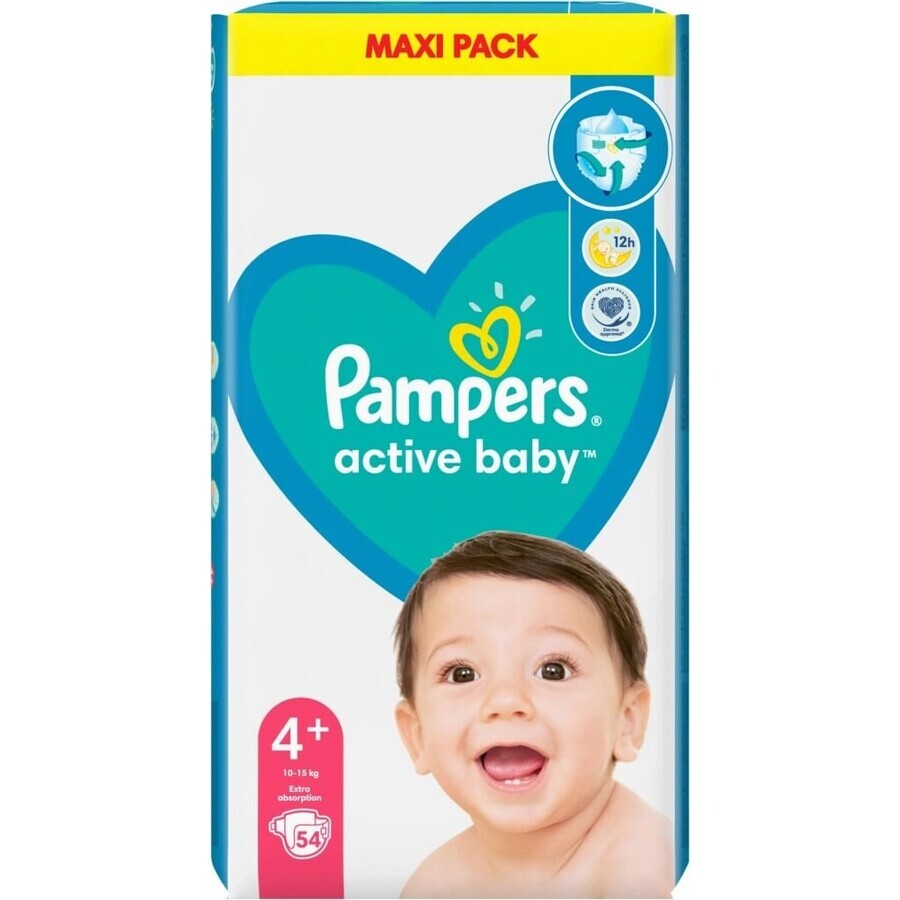 Pampers Active Baby Baby MP S4+ 1×54 Stück, Größe S4+, Babywindeln