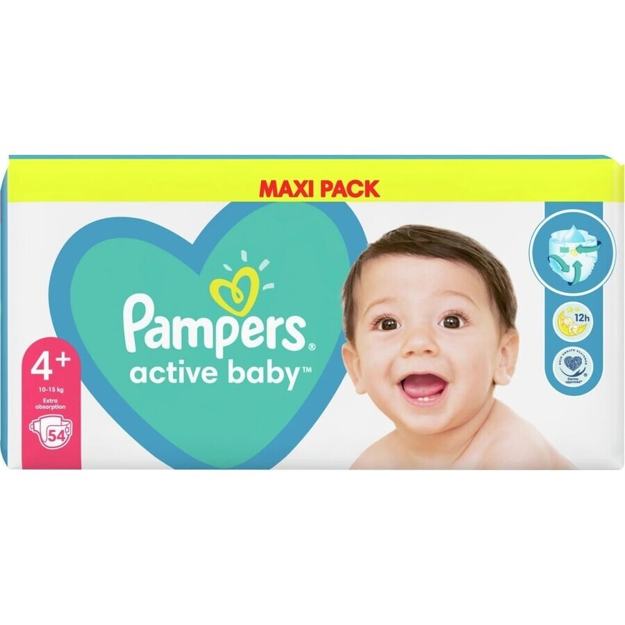 Pampers Active Baby Baby MP S4+ 1×54 Stück, Größe S4+, Babywindeln