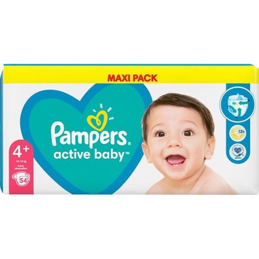 Pampers Active Baby Baby MP S4+ 1×54 Stück, Größe S4+, Babywindeln