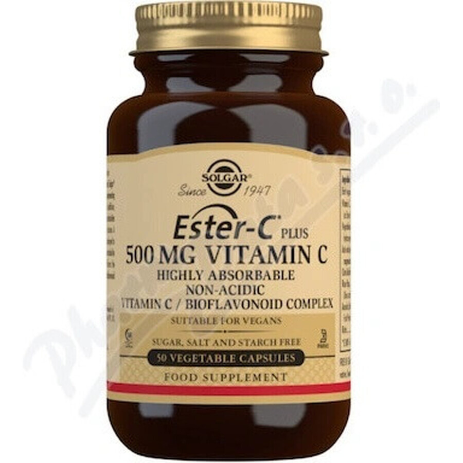 Solgar Ester-C plus 500 mg de vitamine C non acide avec complexe de bioflavonoïdes 50 gélules 1×50 cps, complément alimentaire