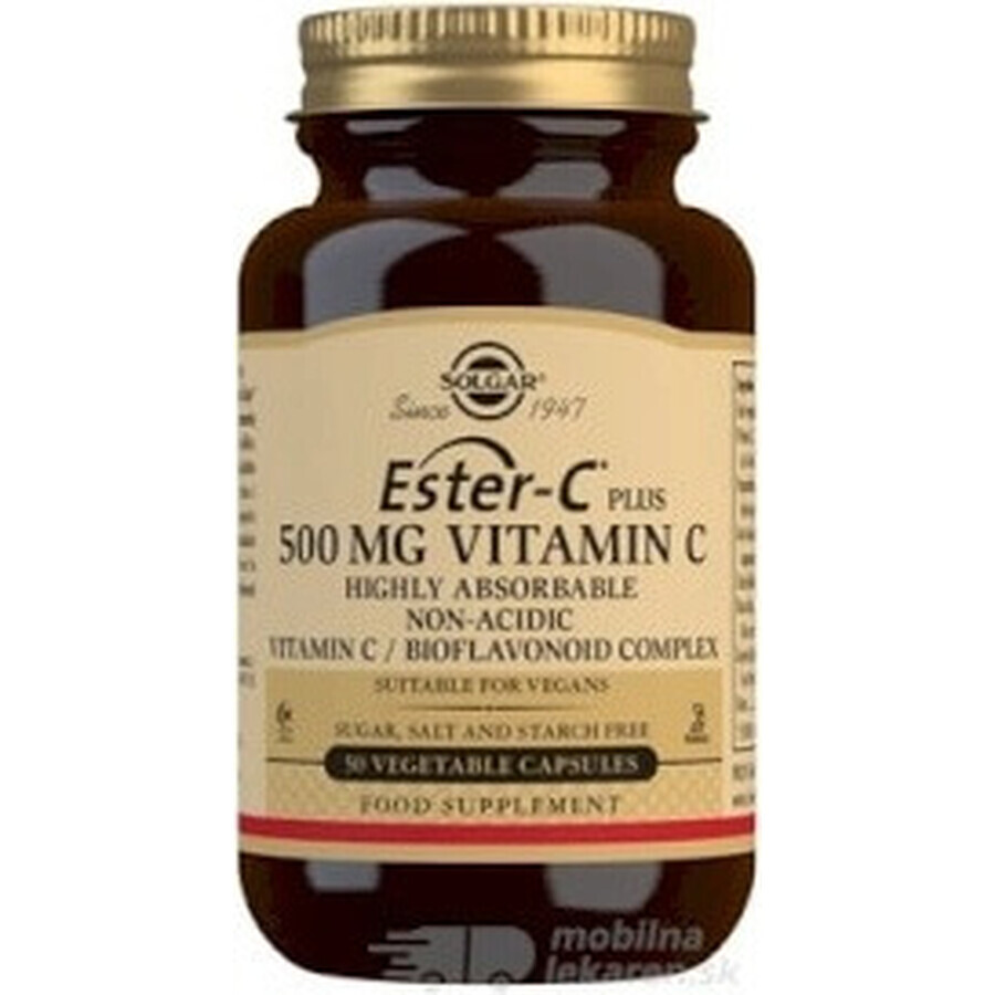 Solgar Ester-C plus 500 mg de vitamine C non acide avec complexe de bioflavonoïdes 50 gélules 1×50 cps, complément alimentaire