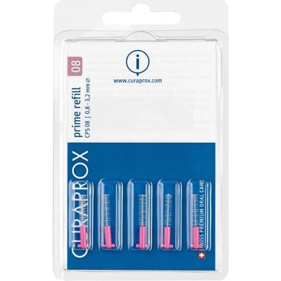 CURAPROX CPS 08 prime plus rosa 1×1 set, cepillos interdentales 5 piezas + soporte UHS 451