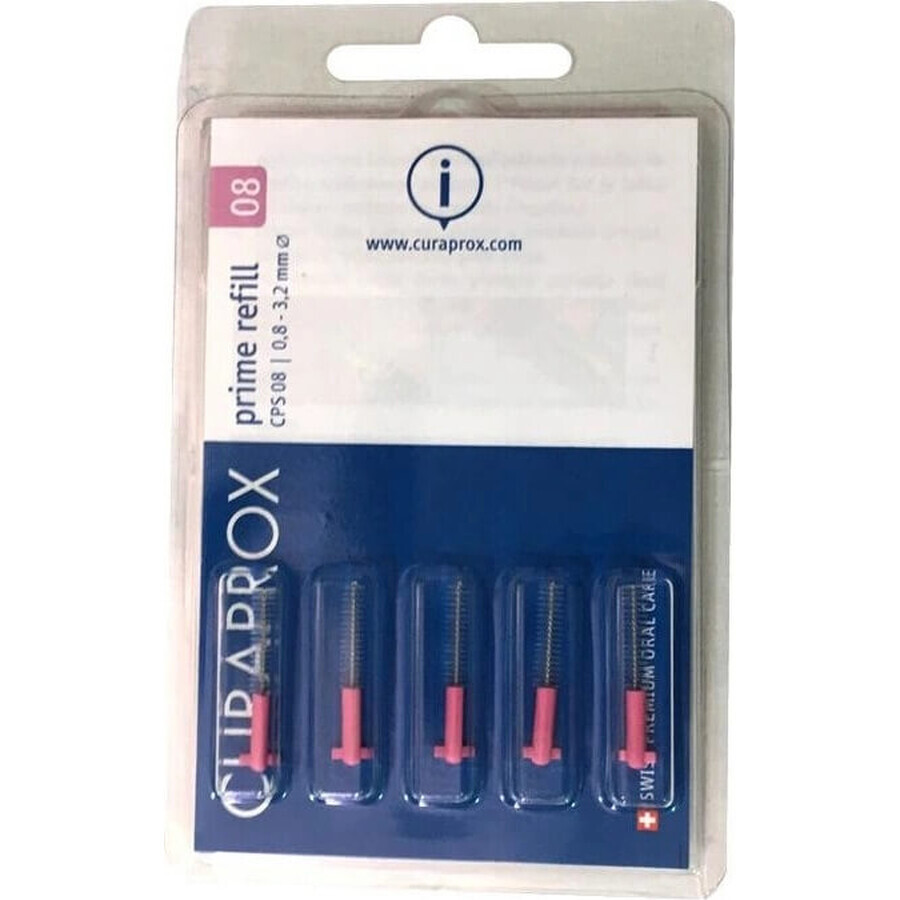 CURAPROX CPS 08 prime plus rosa 1×1 set, cepillos interdentales 5 piezas + soporte UHS 451