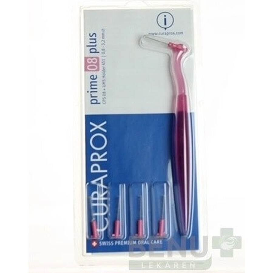 CURAPROX CPS 08 prime plus rosa 1×1 set, cepillos interdentales 5 piezas + soporte UHS 451