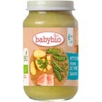 BABYBIO guisantes y patatas bio con salmón 1×200 g, guarnición de verduras bio