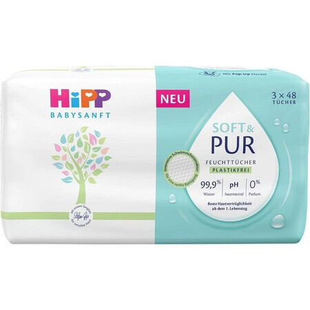 HiPP Babysanft Soft & Pure Reinigungstücher 3 x 48 Stück 3×48 Stück 3×48 Stück, Feuchttücher