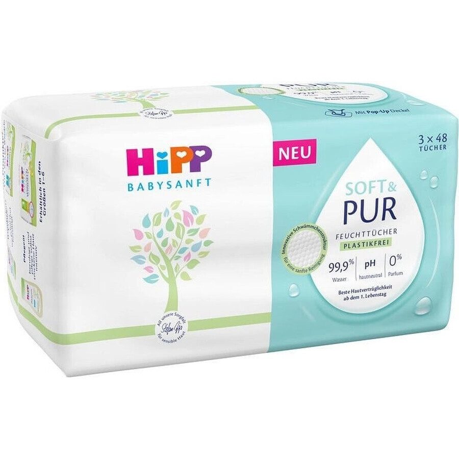 HiPP Babysanft Soft & Pure Reinigungstücher 3 x 48 Stück 3×48 Stück 3×48 Stück, Feuchttücher