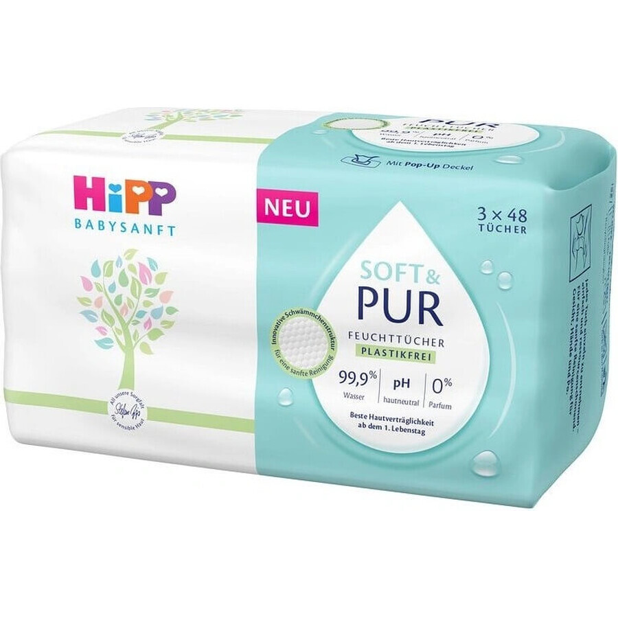 HiPP Babysanft Soft & Pure Reinigungstücher 3 x 48 Stück 3×48 Stück 3×48 Stück, Feuchttücher