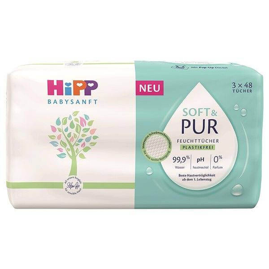 HiPP Babysanft Soft & Pure Reinigungstücher 3 x 48 Stück 3×48 Stück 3×48 Stück, Feuchttücher