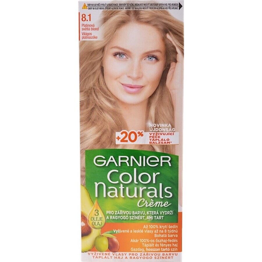 Garnier Color Naturals Tinte Permanente 8.1 Rubio Claro Platino 1×1 pieza, color de pelo