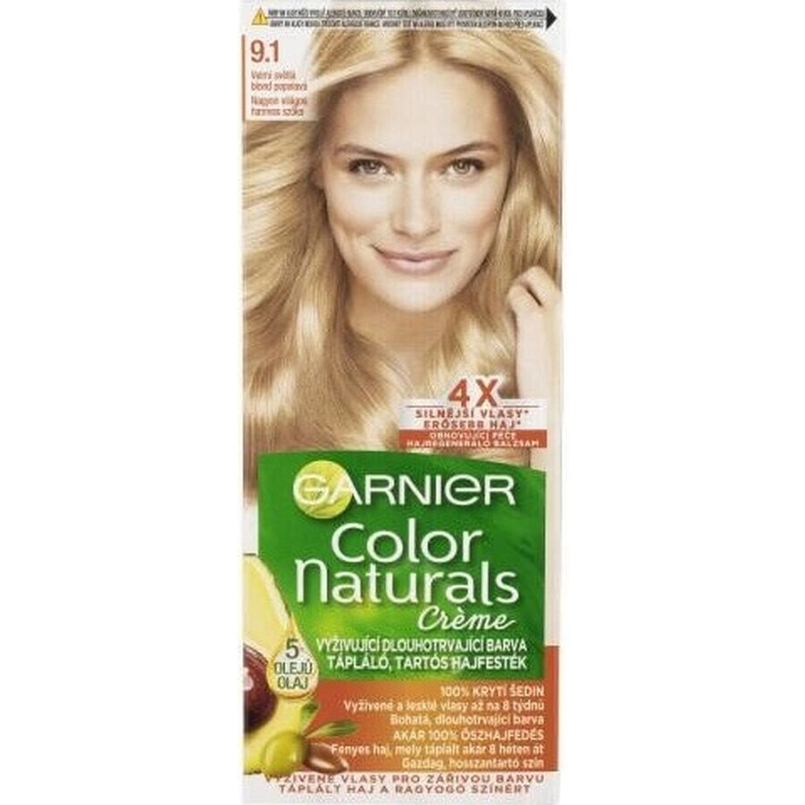 Garnier Color Naturals Coloración Permanente 9.1 Rubio Muy Claro Rubio Ceniza 1×1 pieza, coloración capilar