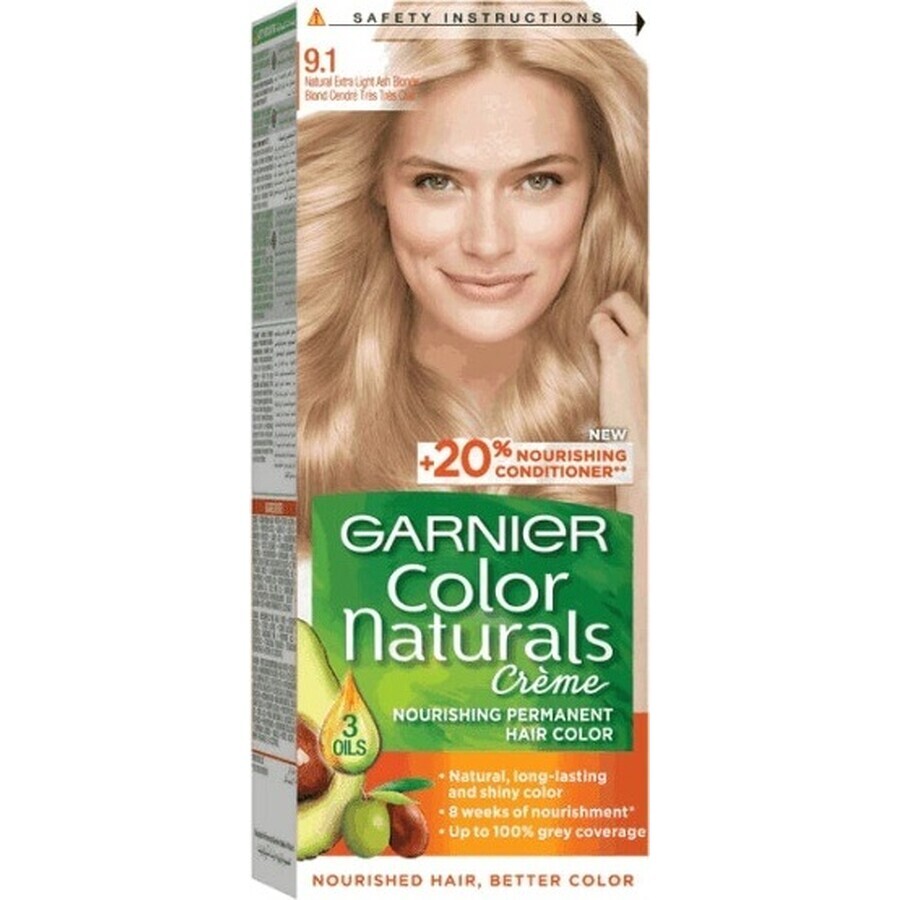 Garnier Color Naturals Coloración Permanente 9.1 Rubio Muy Claro Rubio Ceniza 1×1 pieza, coloración capilar