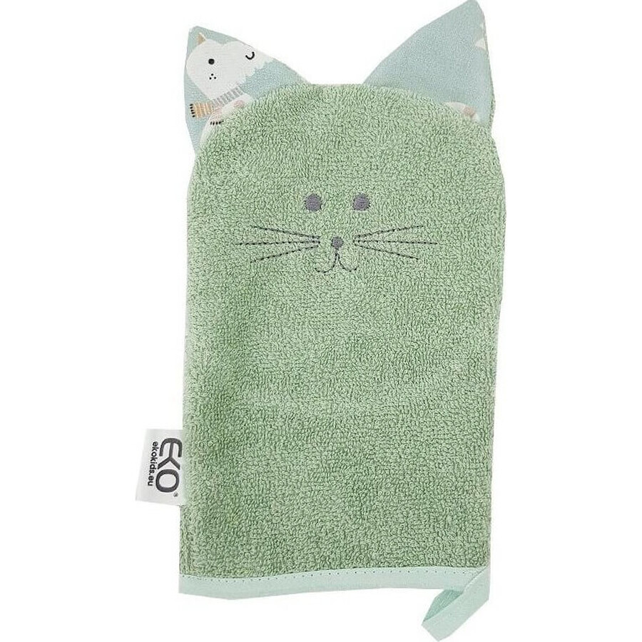 EKO Tovagliolo in cotone con orecchie di gatto verde oliva 20x15 cm 1×1 pz, asciugamano per bambini