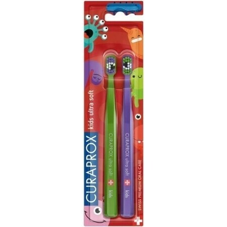 CURAPROX CS KIDs, brosse à dents DUO Edition 1×2 pcs, brosse à dents pour enfants