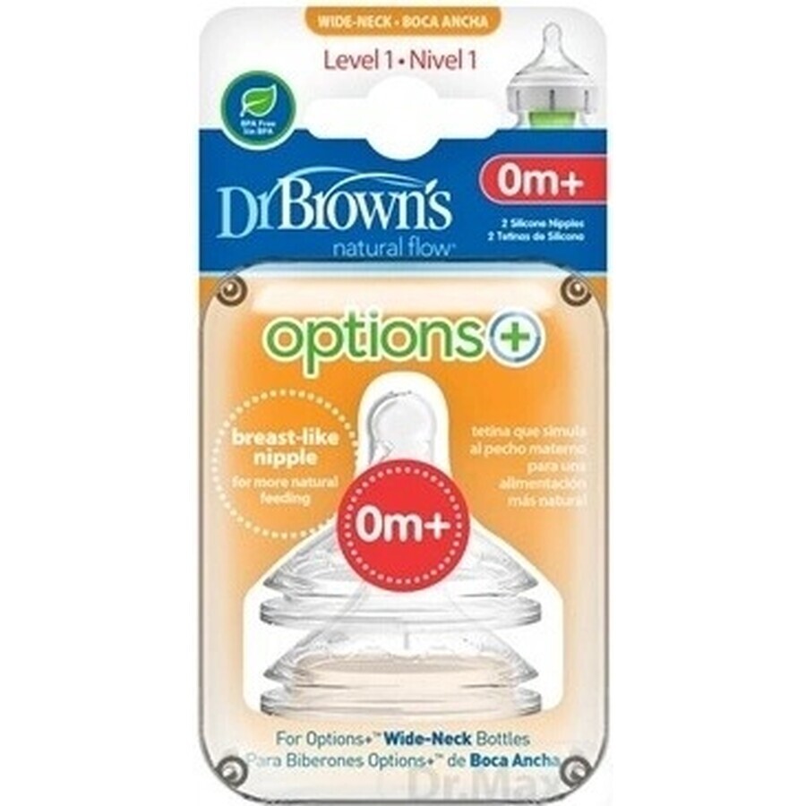 OPZIONI DEL Dr. BROWN+ LIVELLO 1 1×2 pezzi, collo largo, silicone, 0M+