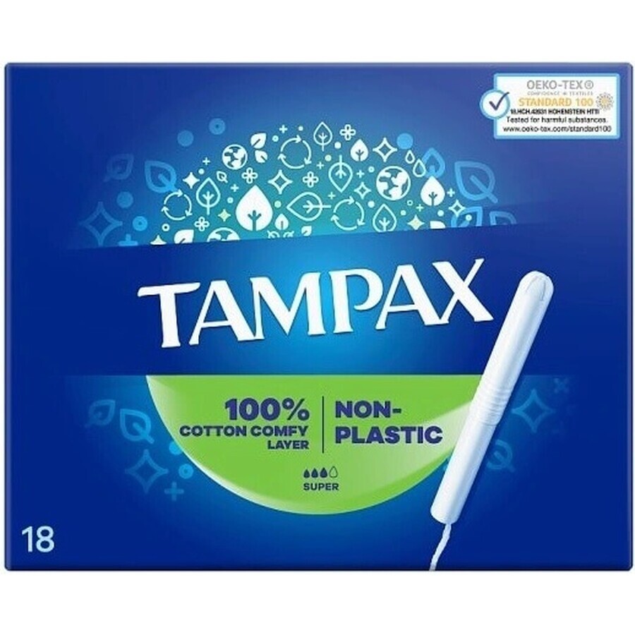 Tampax NON PLASTICI Super 18 pezzi 1×18 pezzi, assorbenti interni