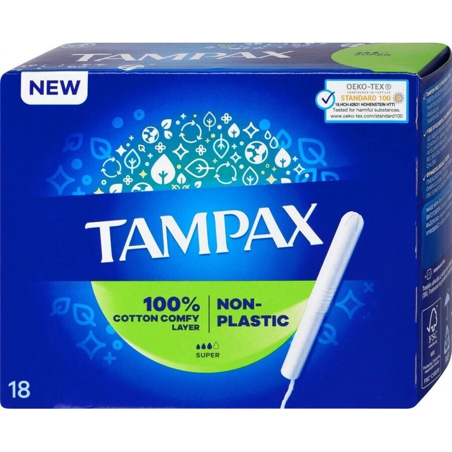 Tampax NON PLASTICI Super 18 pezzi 1×18 pezzi, assorbenti interni