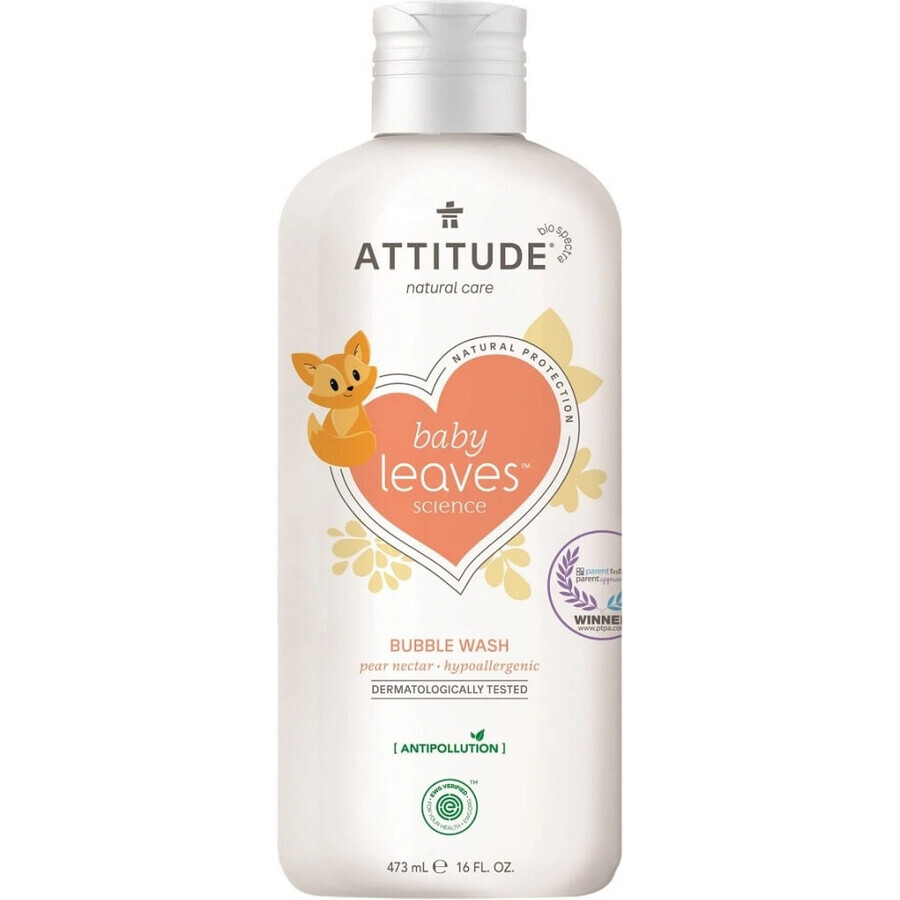 ATTITUDE Baby leaves schäumender Badeschaum mit Birnensaftgeschmack 1×473 ml, schäumende Handseife für Babys