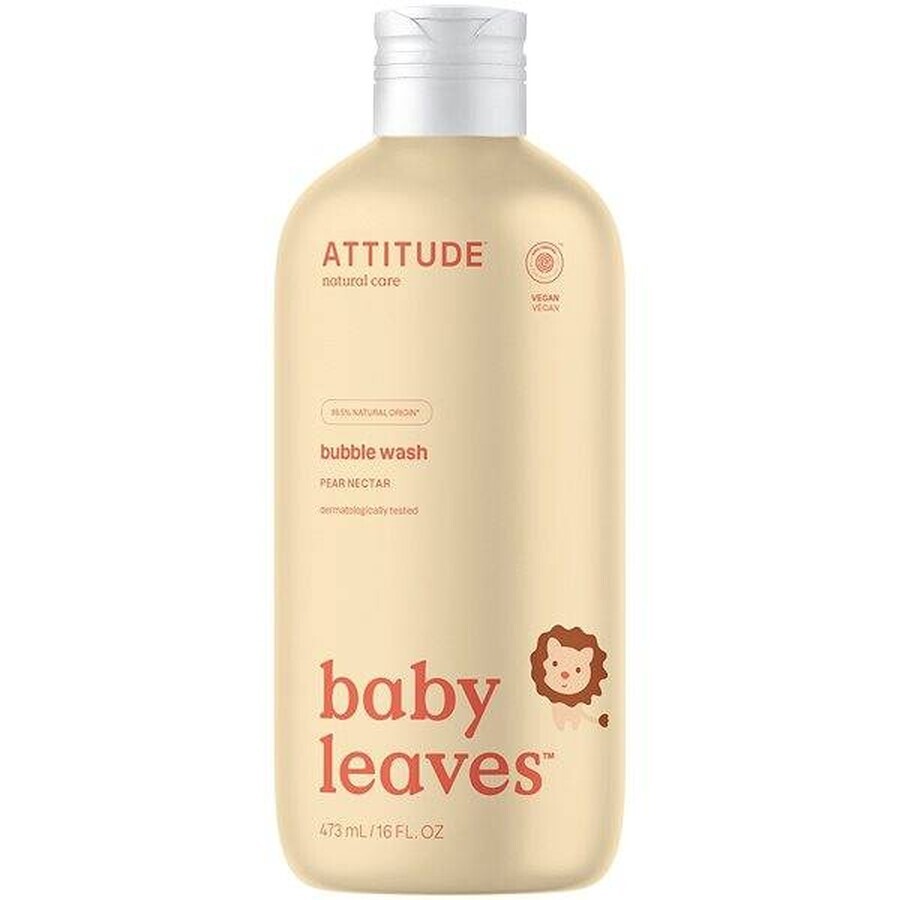 ATTITUDE Baby leaves schäumender Badeschaum mit Birnensaftgeschmack 1×473 ml, schäumende Handseife für Babys