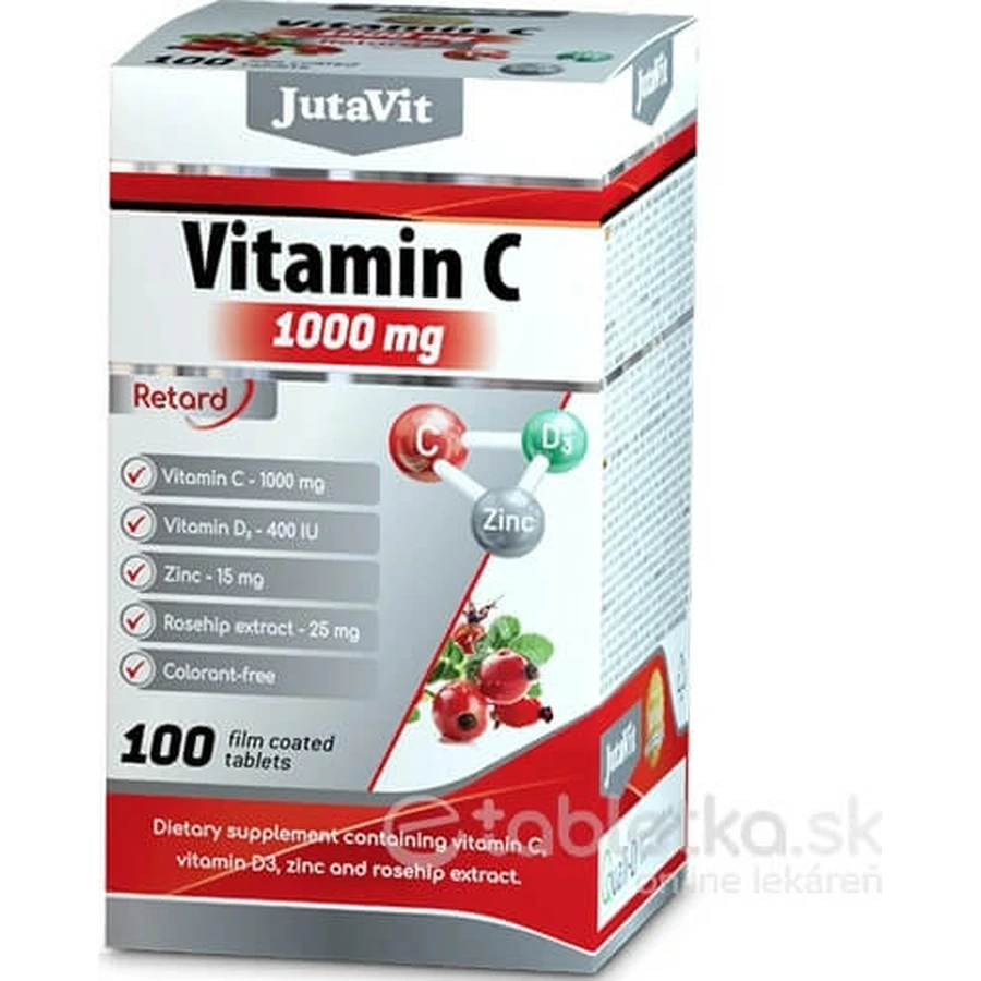 JutaVit Vitamina C 1000 mg con rosa mosqueta + vitamina D3 1×100 tbl, Vitamina C 1000 mg con rosa mosqueta + vitamina D3