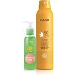 BABÉ SUN Sonnenschutzspray SPF 50 + Aloe vera Gel, 1x1 Set 1x200 + 90 ml, Sonnenschutzspray + Geschenk: kühlendes Gel