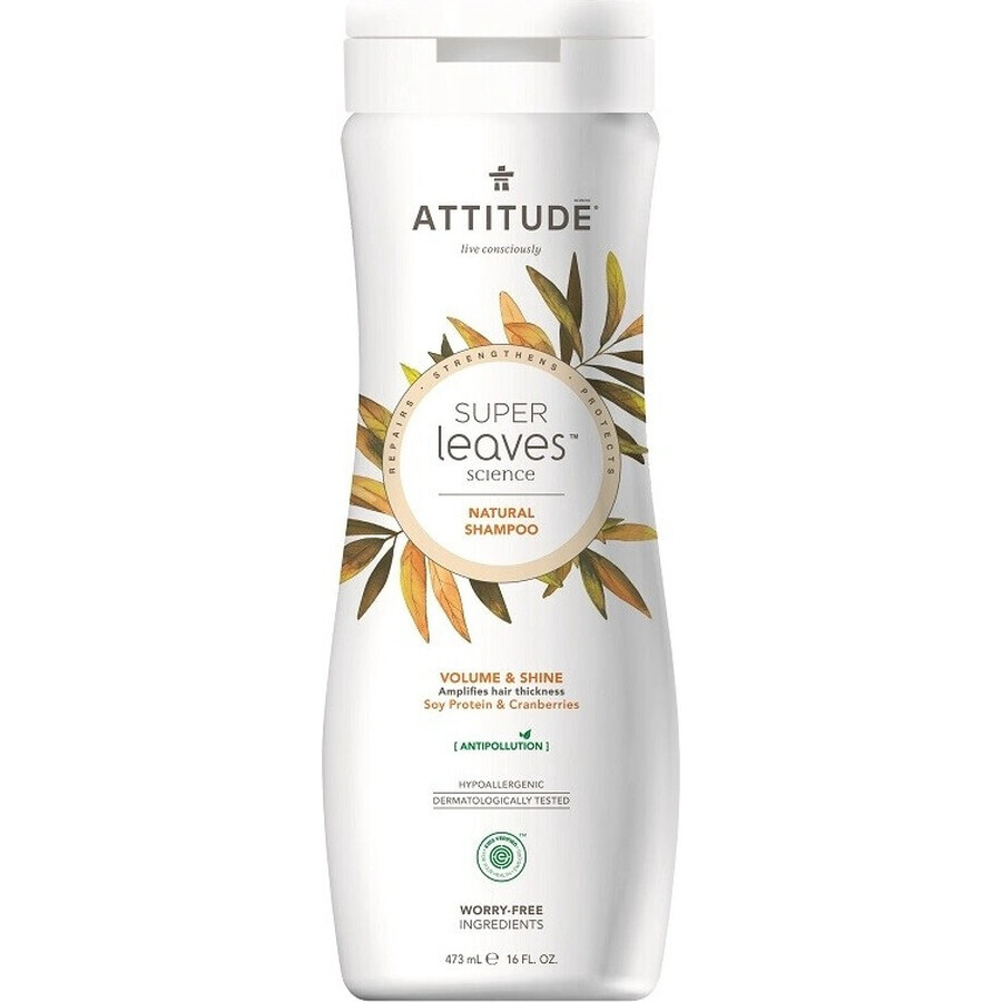 ATTITUDE Naturshampoo Superblätter mit entgiftender Wirkung - Glanz und Volumen für feines Haar 1×473 ml, Naturshampoo