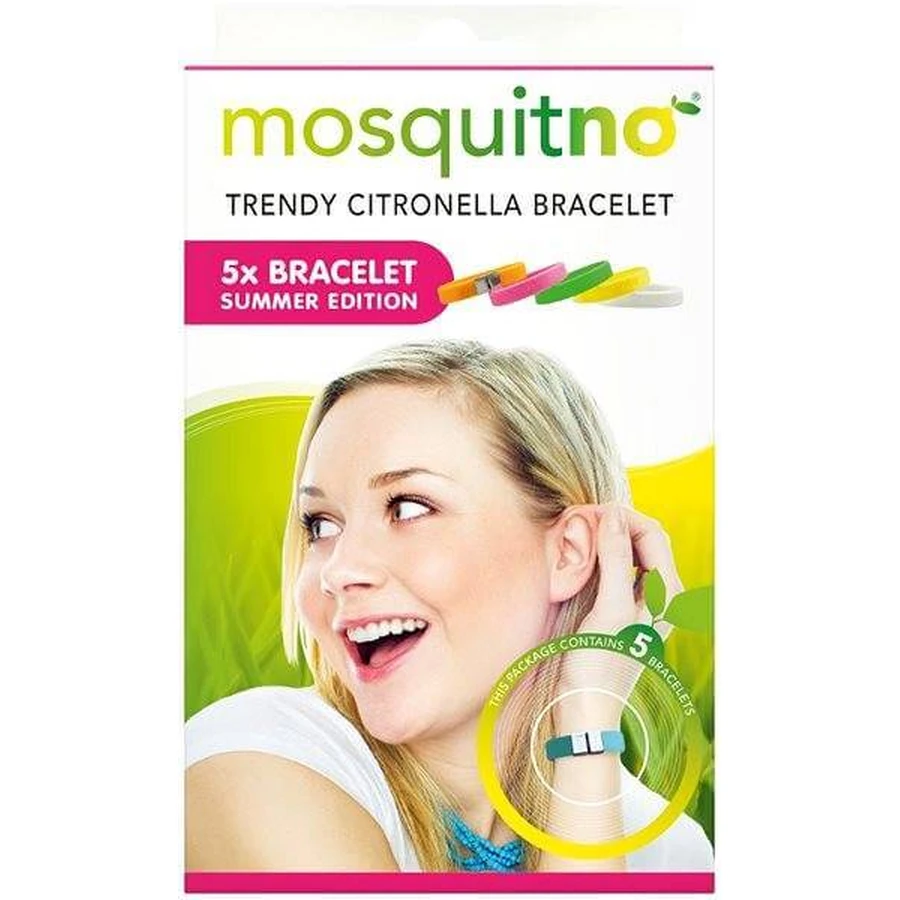 MosquitNo Sommerarmband mit Citronella-Geruchsverschluss, verstellbare Größe 1×5 Stück, Moskito-Armbänder