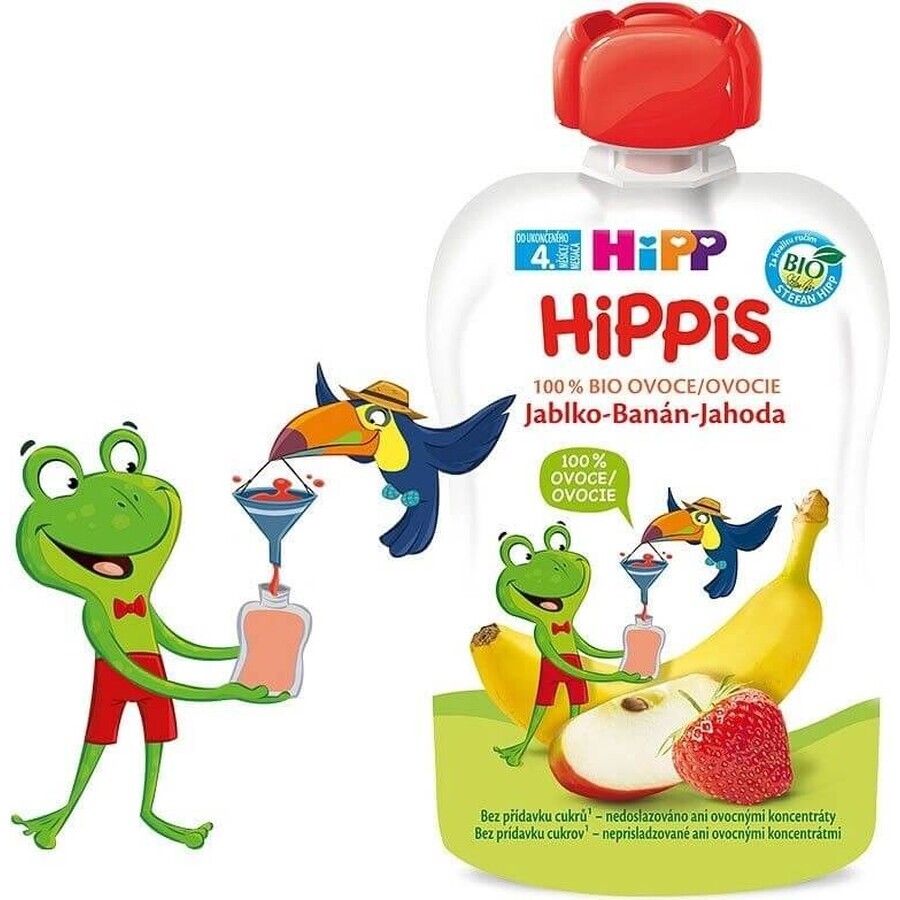 HiPP HiPPis 100% Frucht HiPPis Apfel Banane Erdbeere 1×100 g, Fruchtsnack