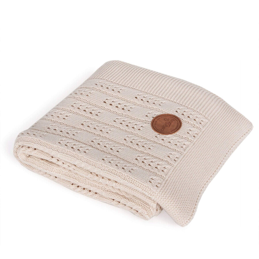 CEBA Strickdecke im Geschenkkarton 90 x 90 beige Fischgrät 1×1, 100% Baumwolle